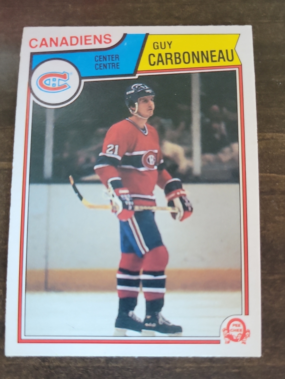 1983/84 OPC Guy Carbonneau Canadiens Hockey Card - Red/Blue/White